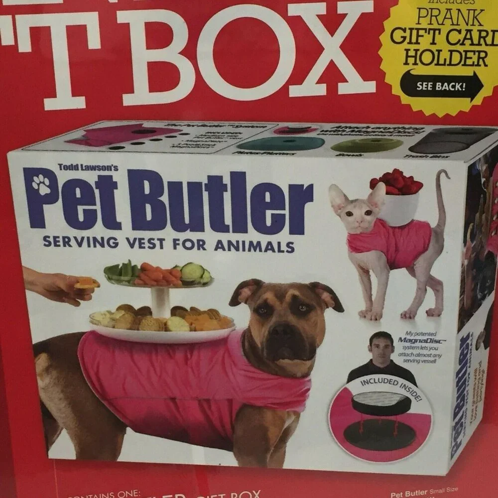 Prank Gift Box Pet Butler Serving Vest Small Wrap Real Funny Joke Fake Gag Card